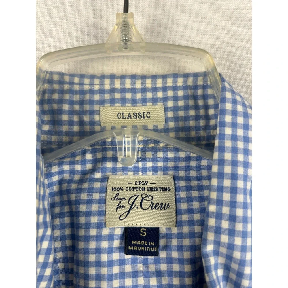 J.Crew Mens Classic Fit Gingham Button Down Shirt Blue White Cotton C0641 Size S